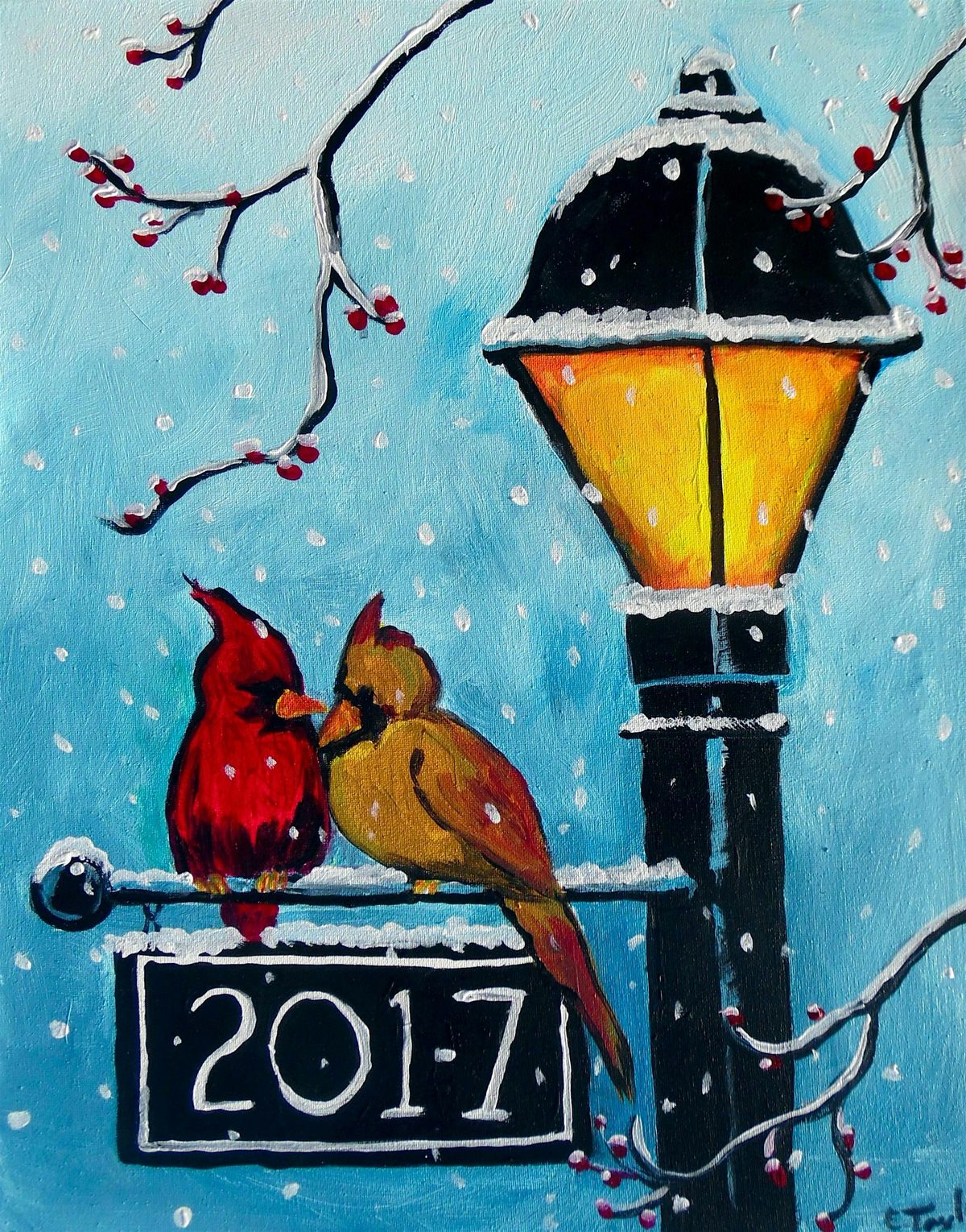 Cardinals in the Snow Paint and Sip Night in Laguna Beach!