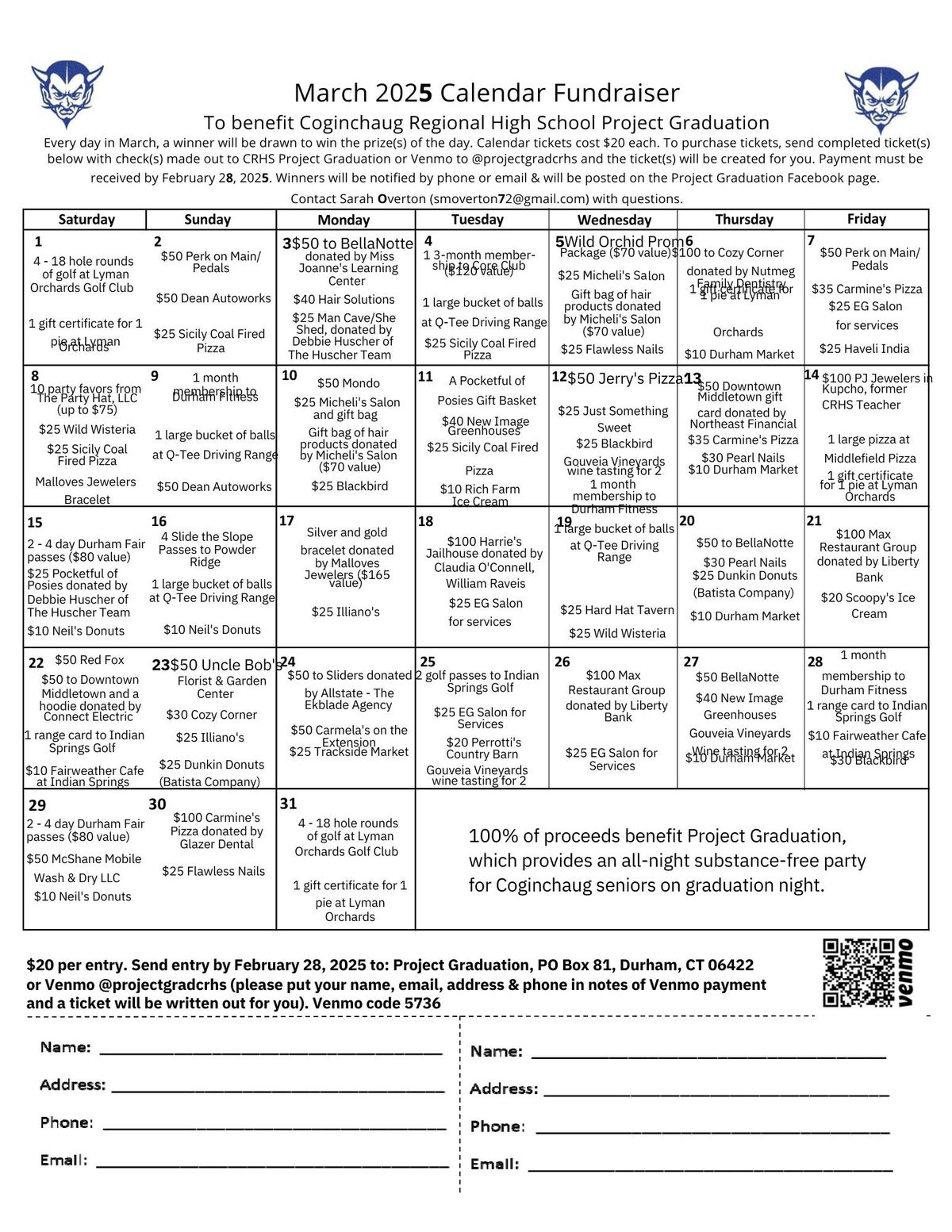 March Calendar Raffle