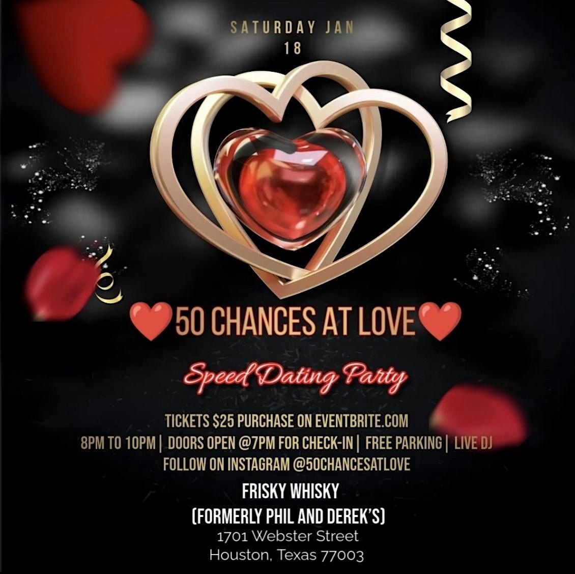 FEBRUARY 1\u201450 CHANCES AT LOVE SPEED DATING PARTY