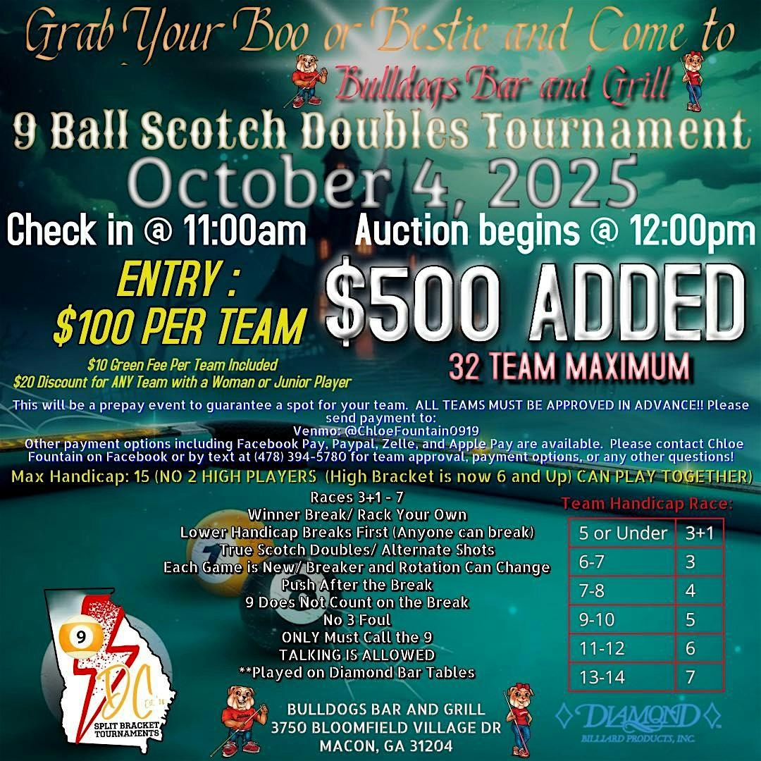 Bulldog's Bar & Grill Macon 9-Ball Scotch Doubles Pool Tournament