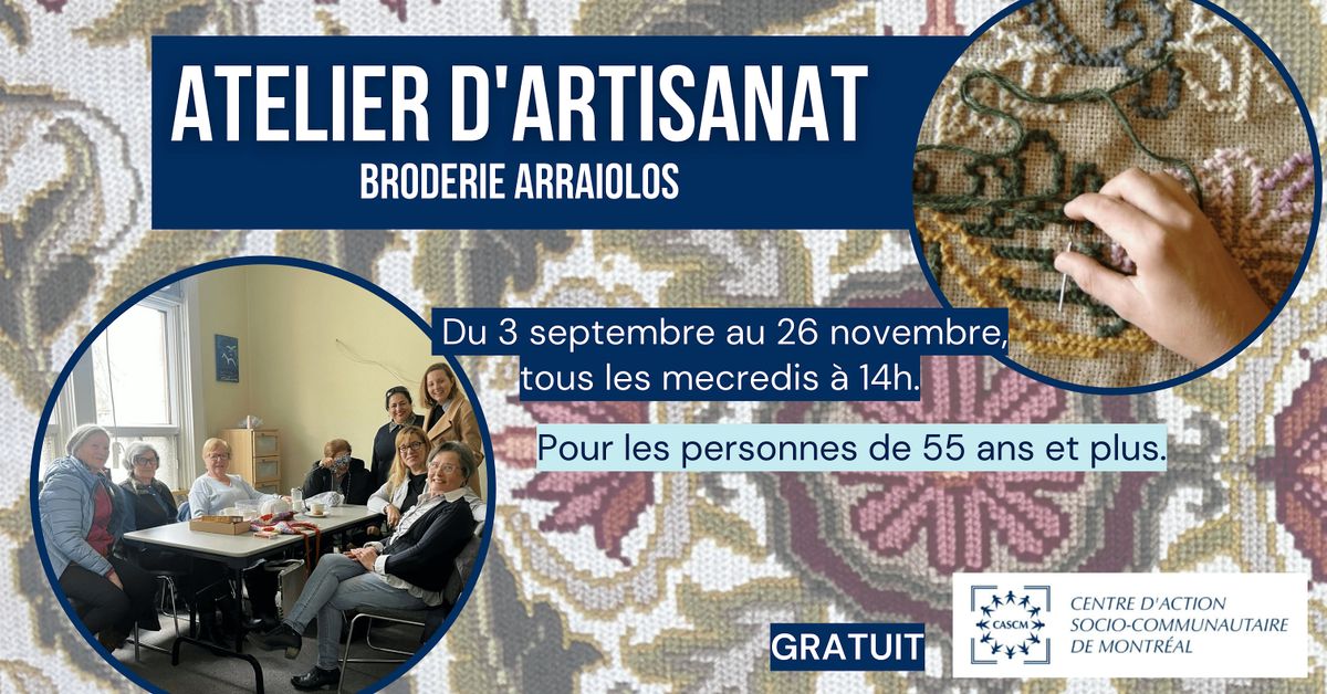 Atelier d\u2019Artisanat : Initiez-vous \u00e0 la broderie Arraiolos pour les 55+