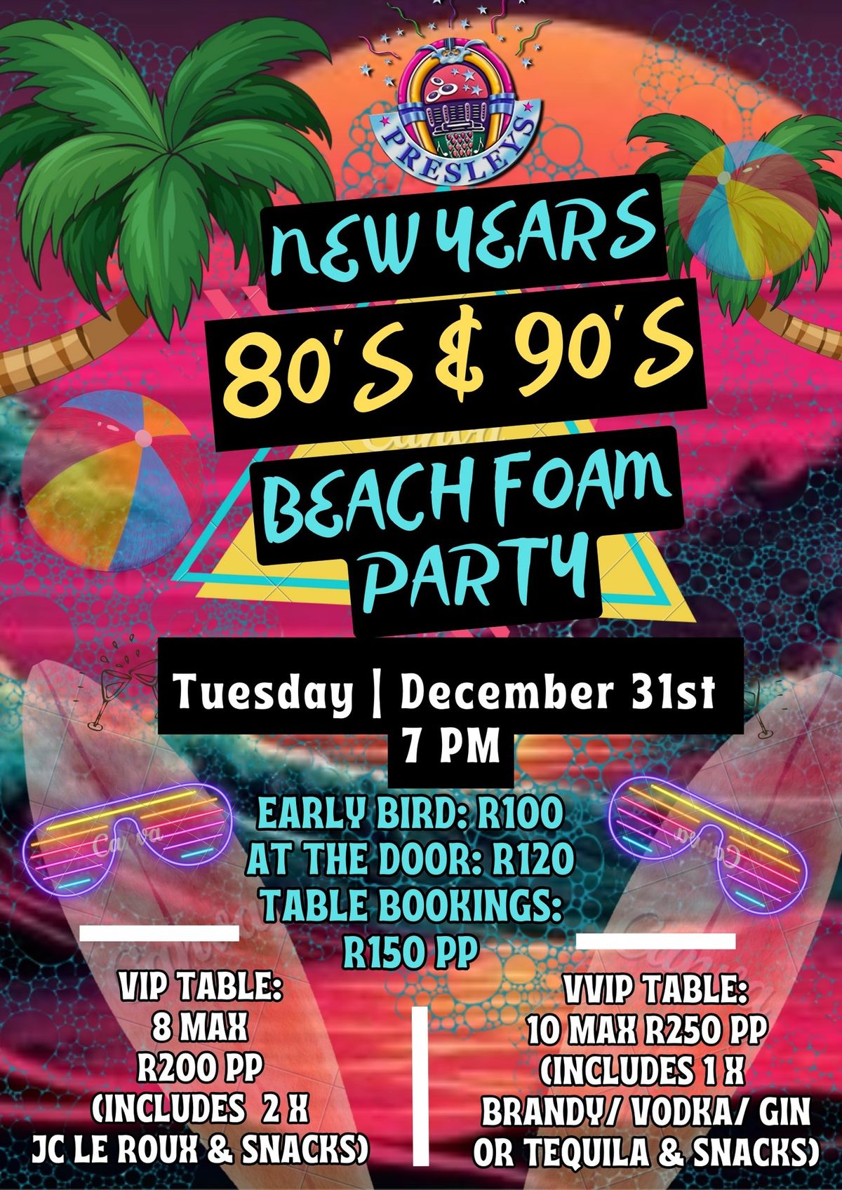 New Years Eve 80\u2019s & 90\u2019s Beach Foam Party