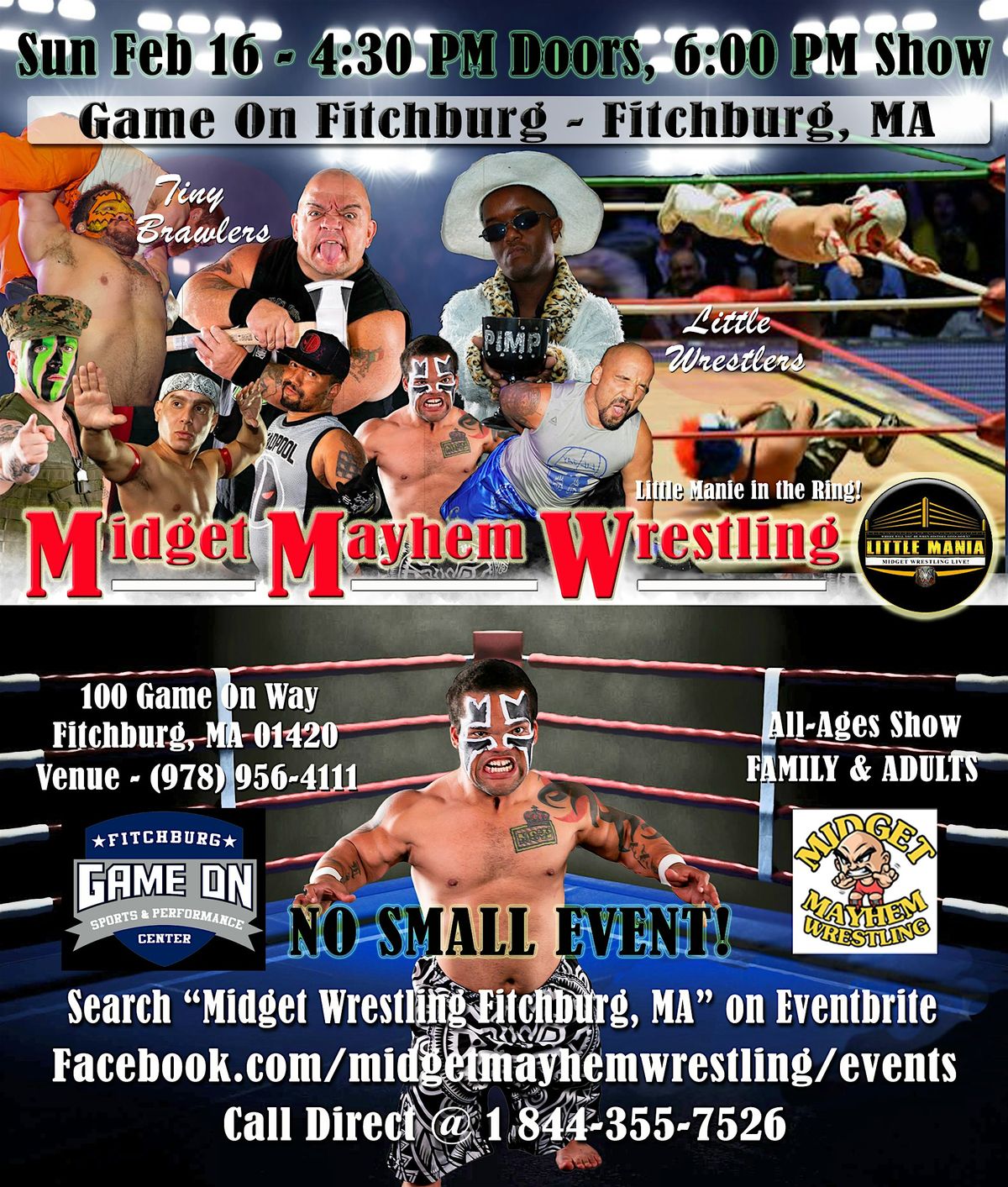 Midget Mayhem Wrestling Rips Through the Ring! Fitchburg MA (All-Ages)