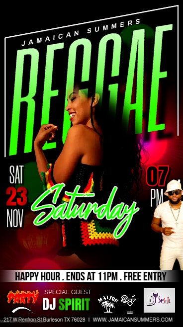 Reggae Party- Live DJ- Tropical Drinks- Saturday Night Dominoes