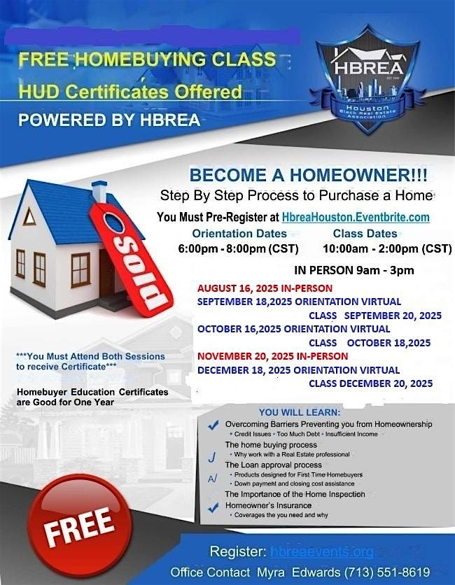 IN PERSON  NOVEMBER HUD Certificate Home Buying Class