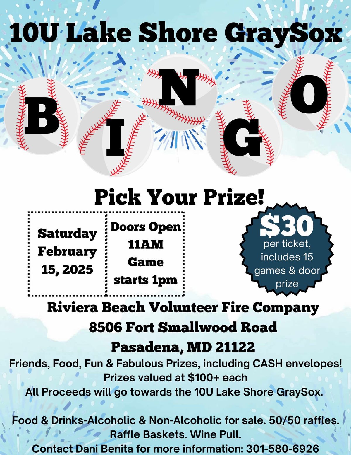 10U Lake Shore GraySox Pick Your Prize B-I-N-G-O!