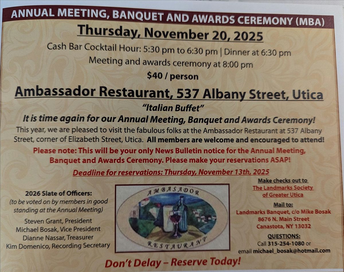 Annual Meeting,Banquet and Awards Ceremony