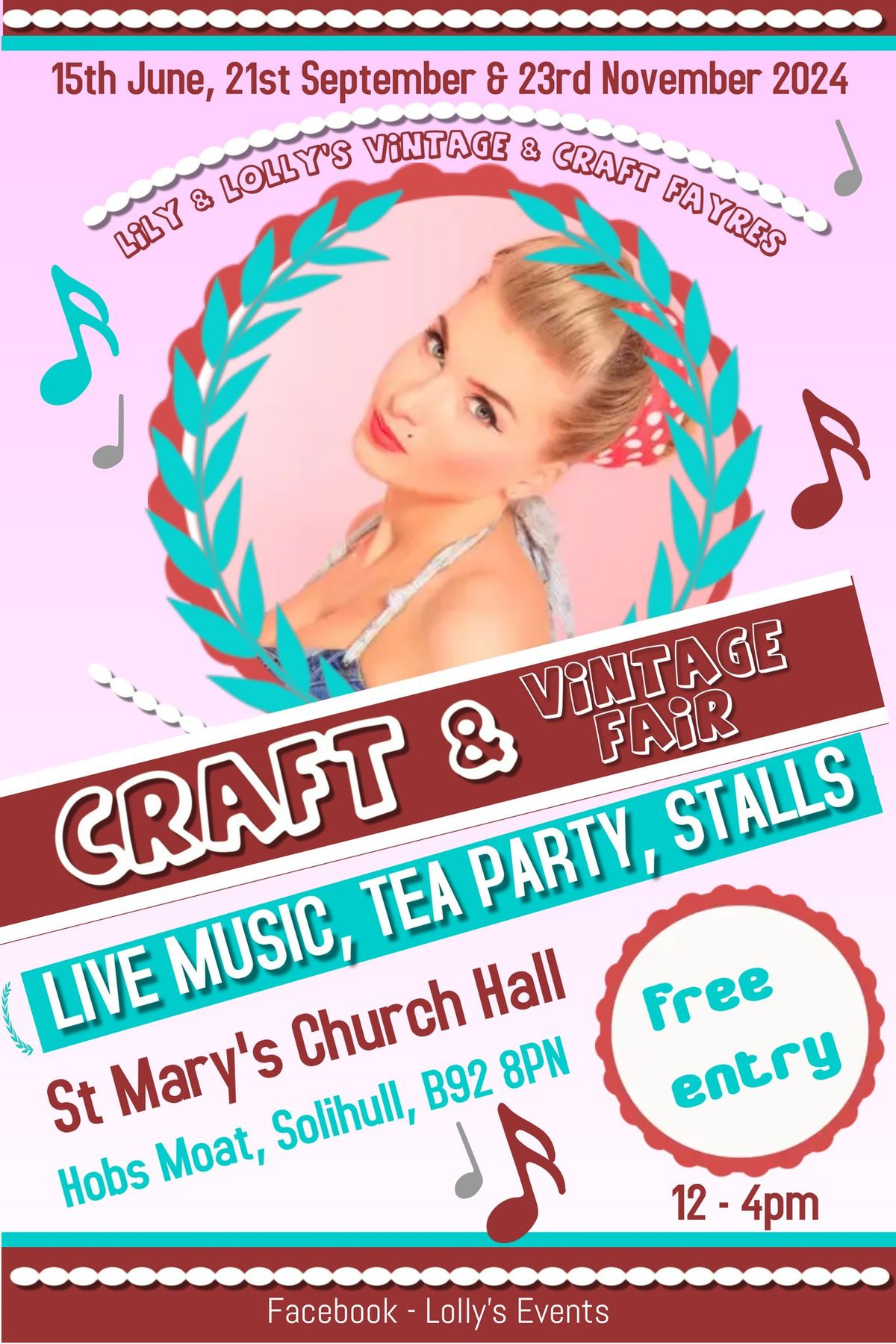 Lily & Lolly's 2024 Vintage, Craft & Gift Fairs at St Mary's Hobs Moat, live music, free entry!