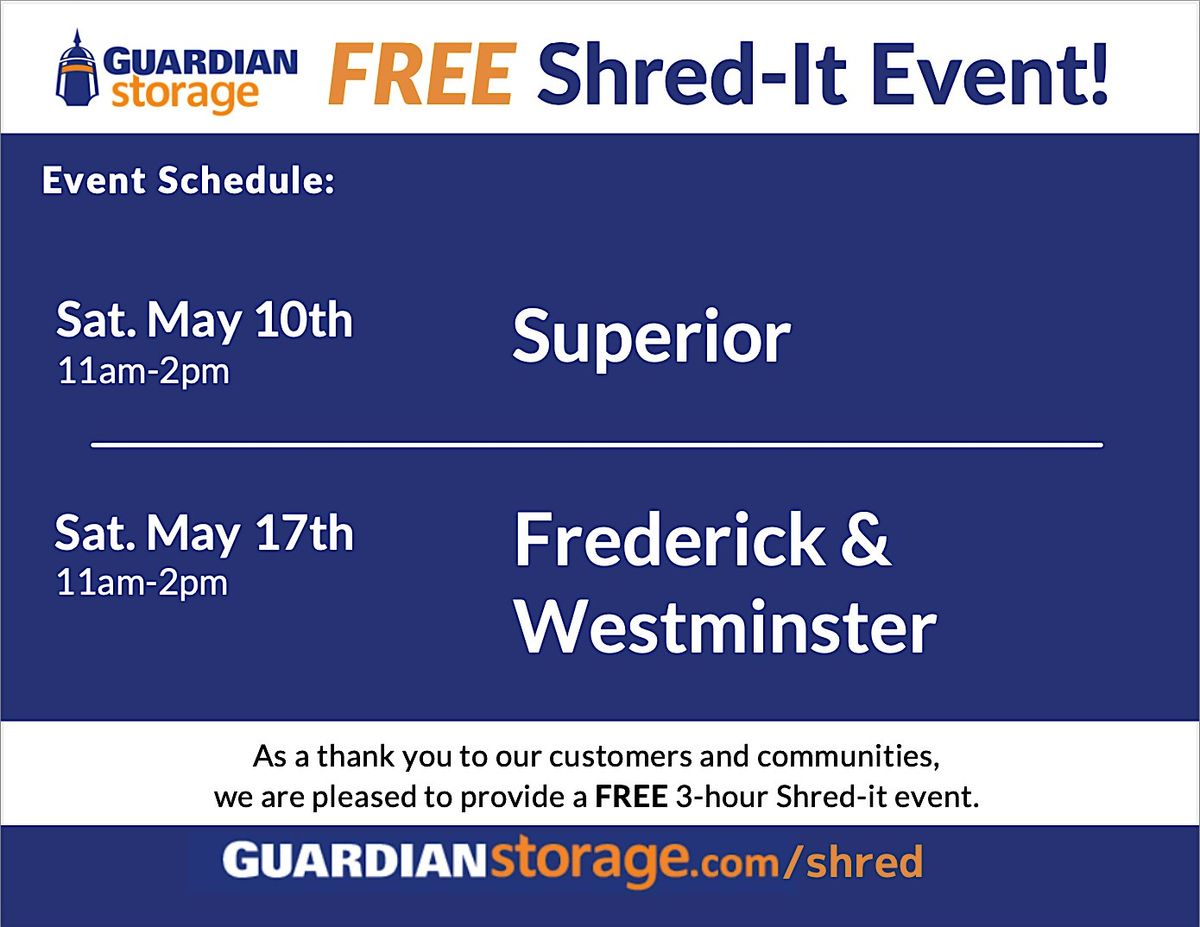 GUARDIAN STORAGE SPRING 2025 FREE SHRED-IT EVENT