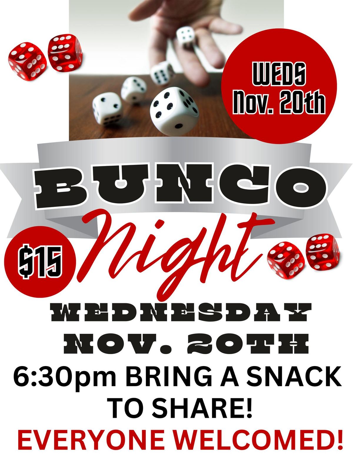 Bunco At The Moose WEDNESAY, November 20th 