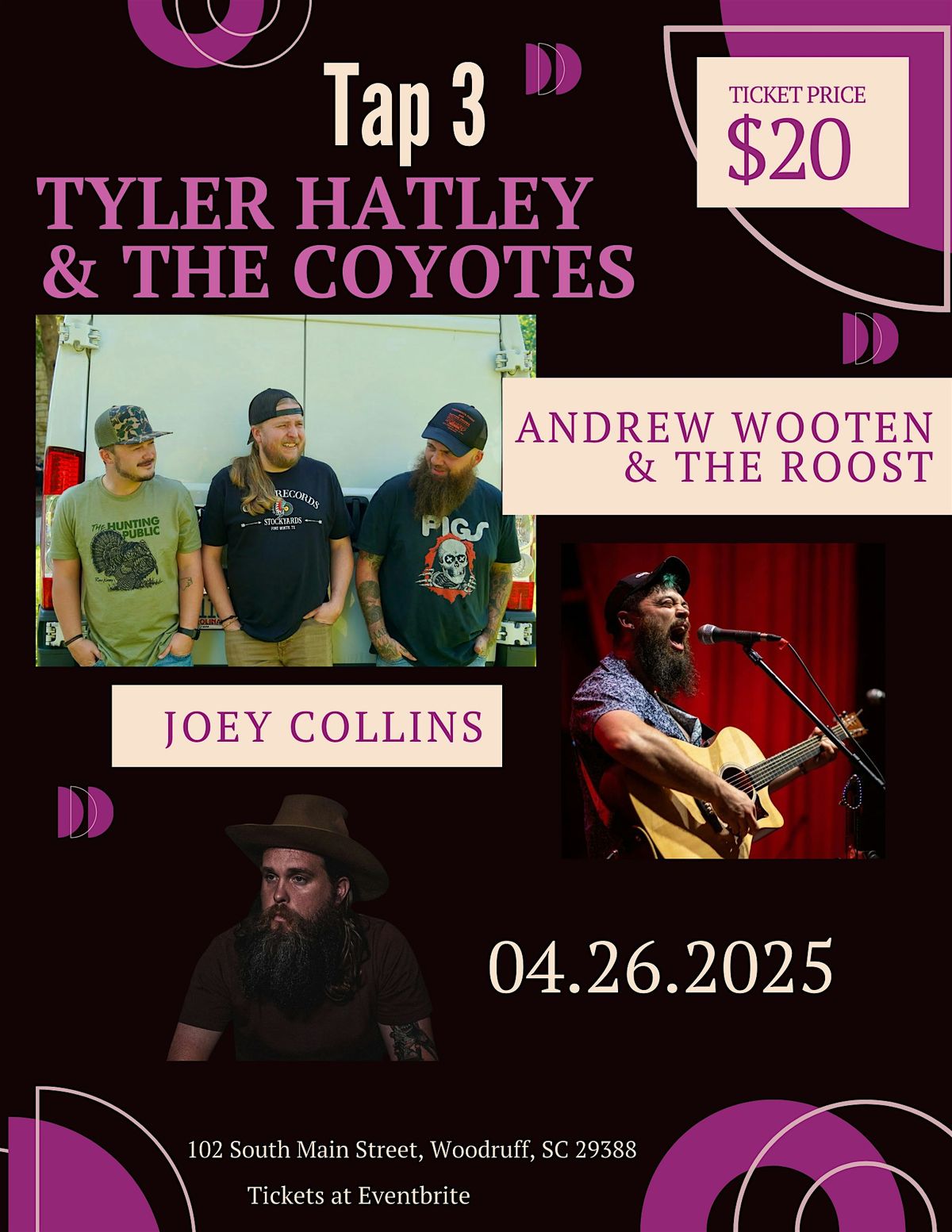 Tyler Hatley & The Coyotes WSG\/ Andrew Wooten & The Roost and Joey Collins