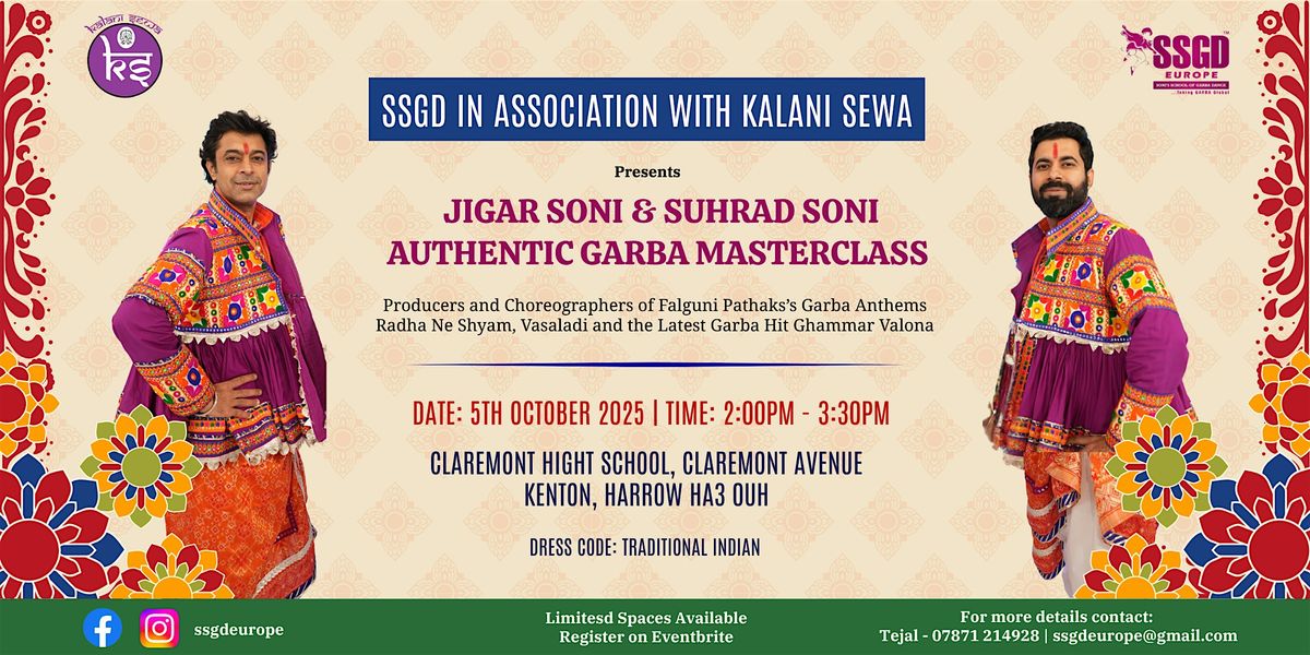 SSGD and Kalani Sewa  - Garba Masterclass with Jigar Soni and Suhrad Soni