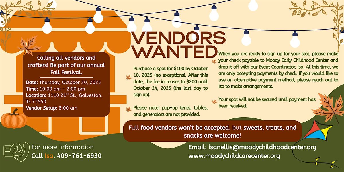 Vendors Wanted-Fall Festival- Moody Early Childhood Center