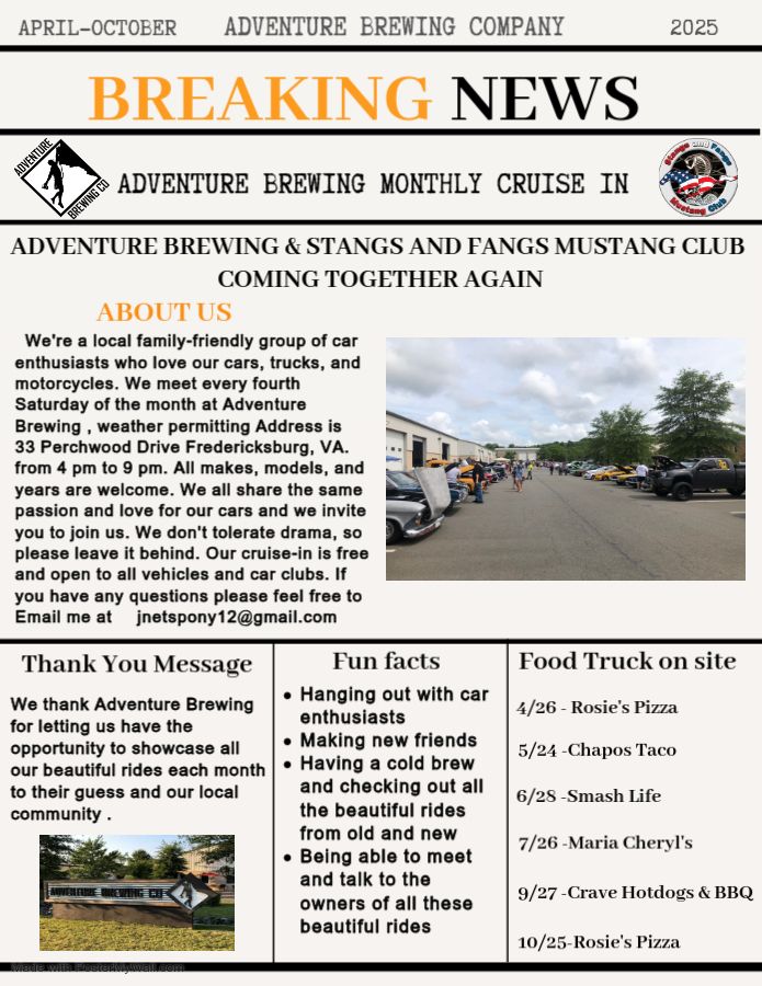 Adventure Brewing Monthly Car Cruise In 2025