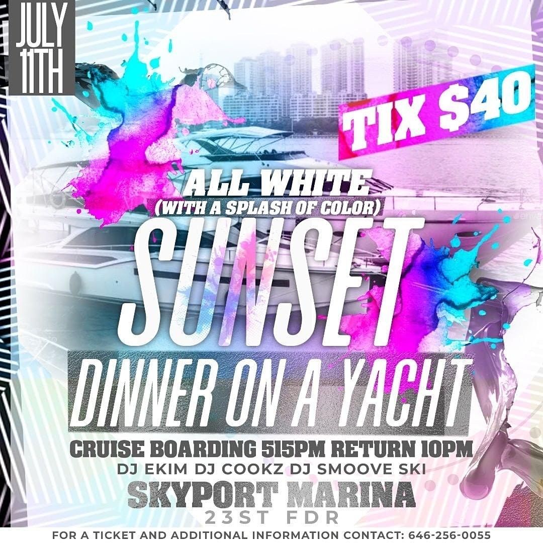 Sunset Dinner on a Yacht (All White with Splash of Color)