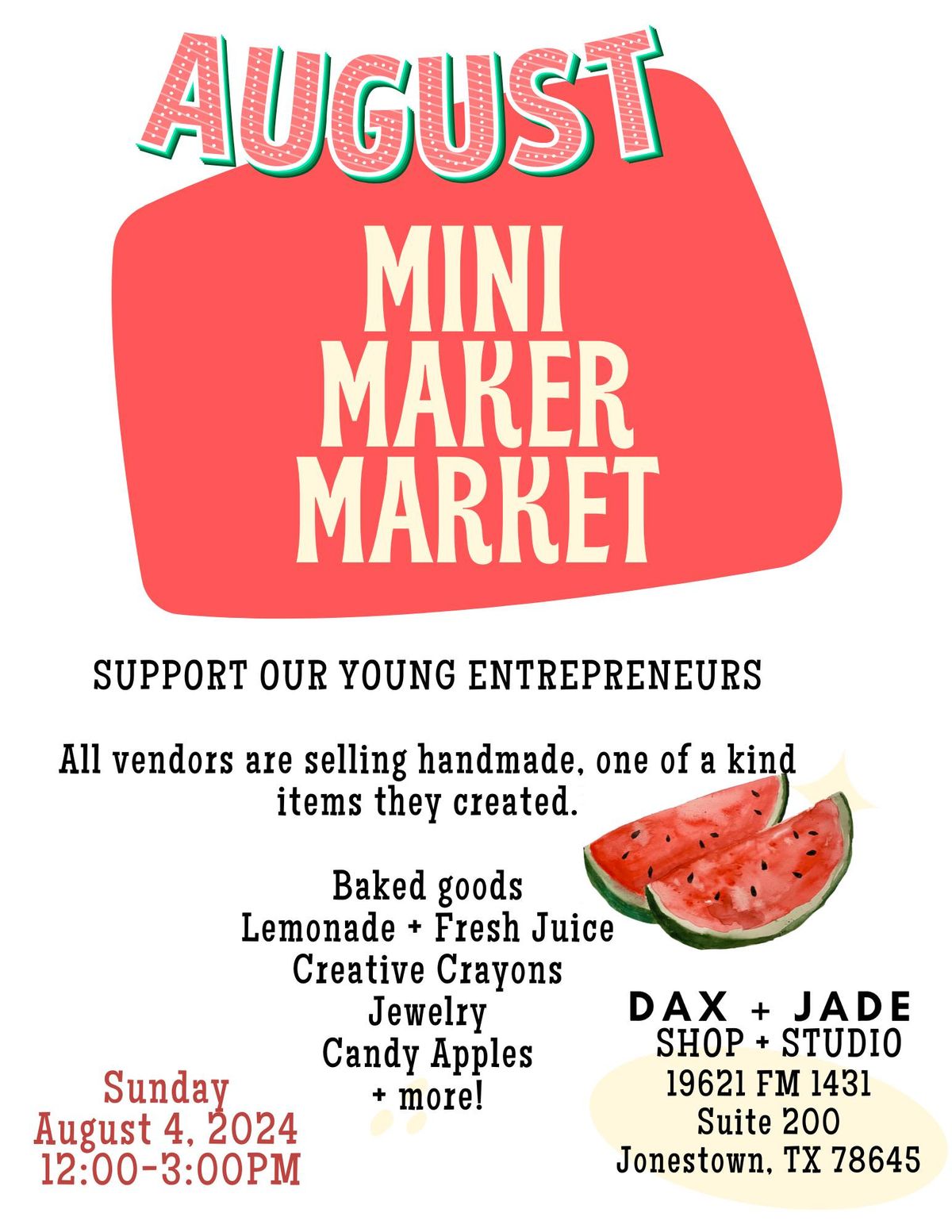 August Mini Maker Market at dax + jade