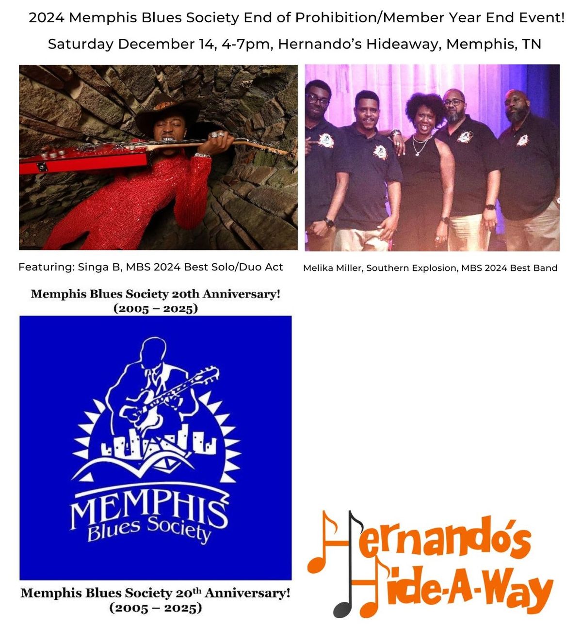 Memphis Blues Society 2024 End of Prohibition\/Member Year-End Event, Sat. Dec. 14 