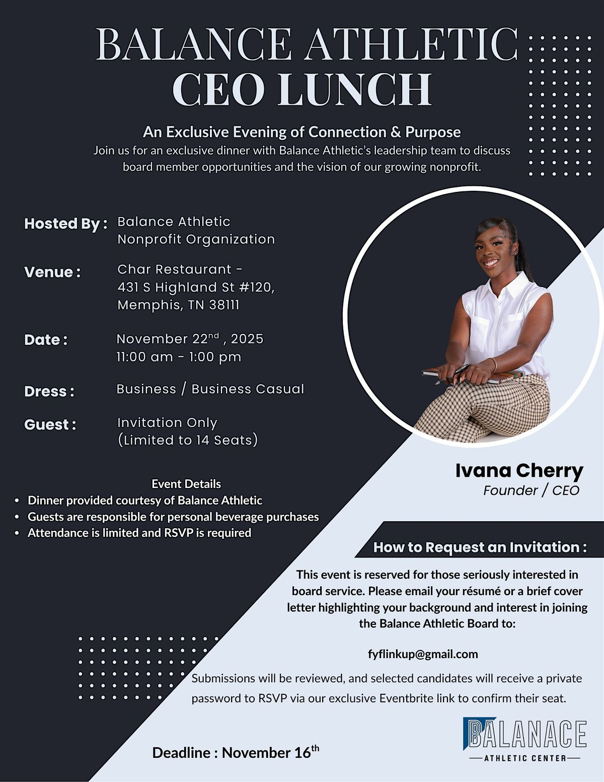 Balance Athletic CEO Dinner: Board Member Recruitment & Networking