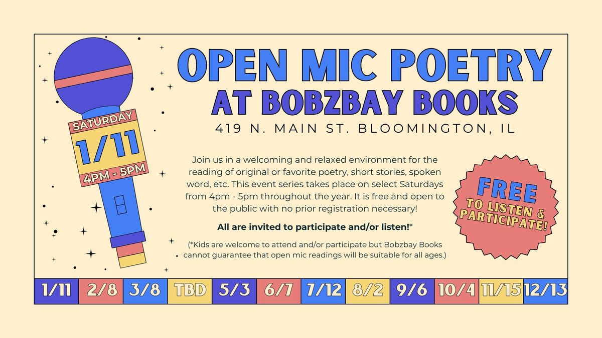 January Open Mic Poetry at Bobzbay Books