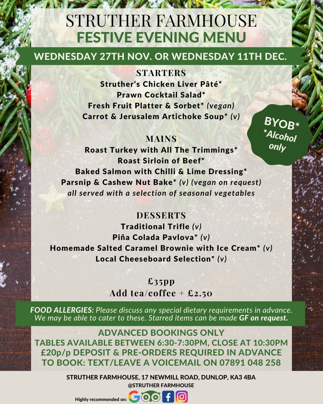 Festive Evening Dine In Special (December)