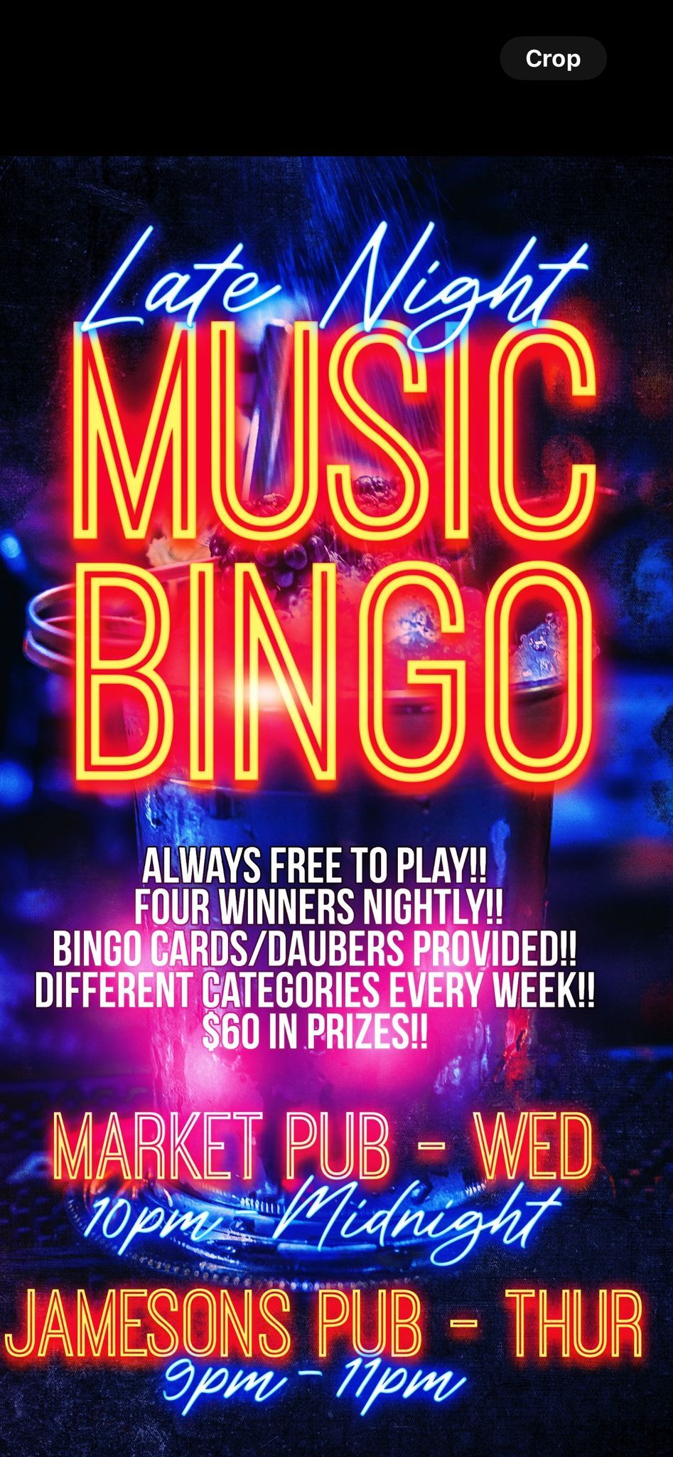 Late Night Music Bingo!! Every Thursday!!