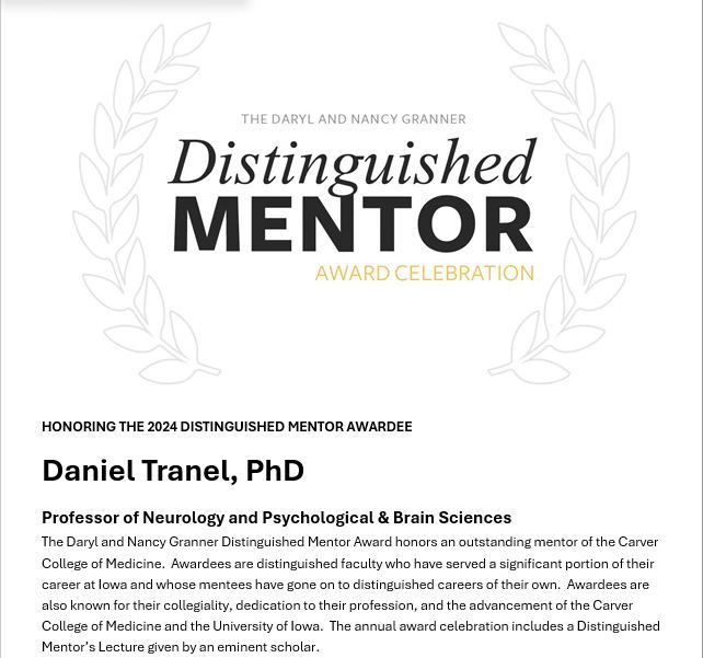 2024 Distinguished Mentor Awardee - Daniel Tranel, PhD