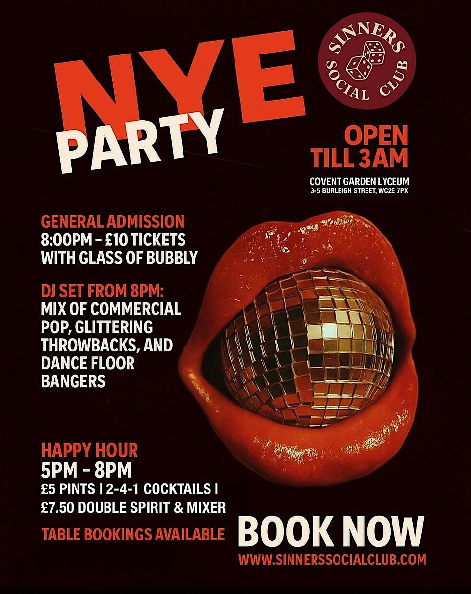 SINNERS SOCIAL CLUB \u2013 NEW YEAR\u2019S EVE PARTY