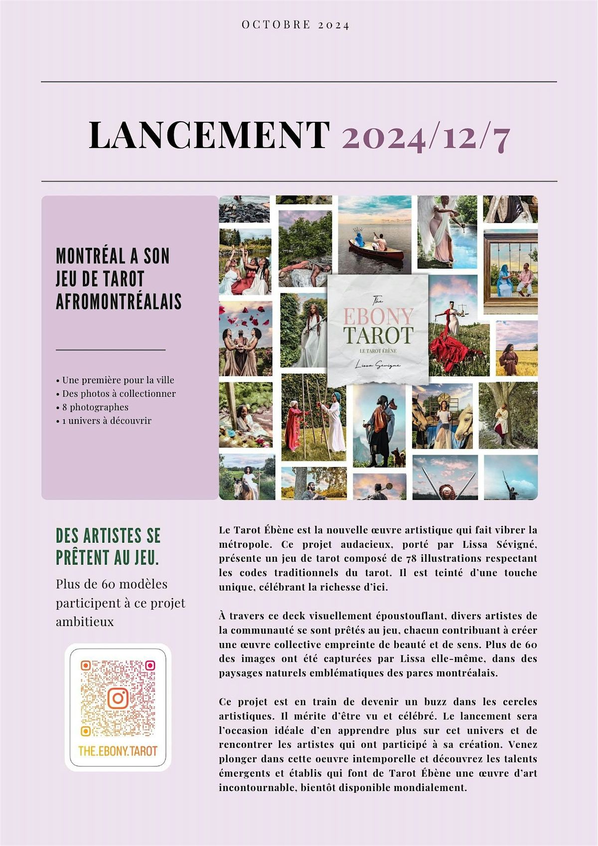 Lancement The Ebony Tarot Montreal. (dress code noir et blanc)