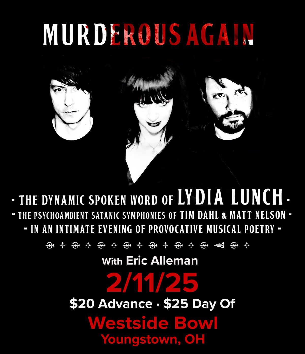 Murderous Again: Lydia Lunch with Tim Dahl & Matt Nelson \/ Eric Alleman