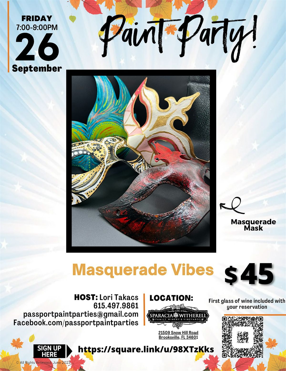 9.26.25 Masquerade Vibes Paint and Sip at Sparacia-Witherell Winery