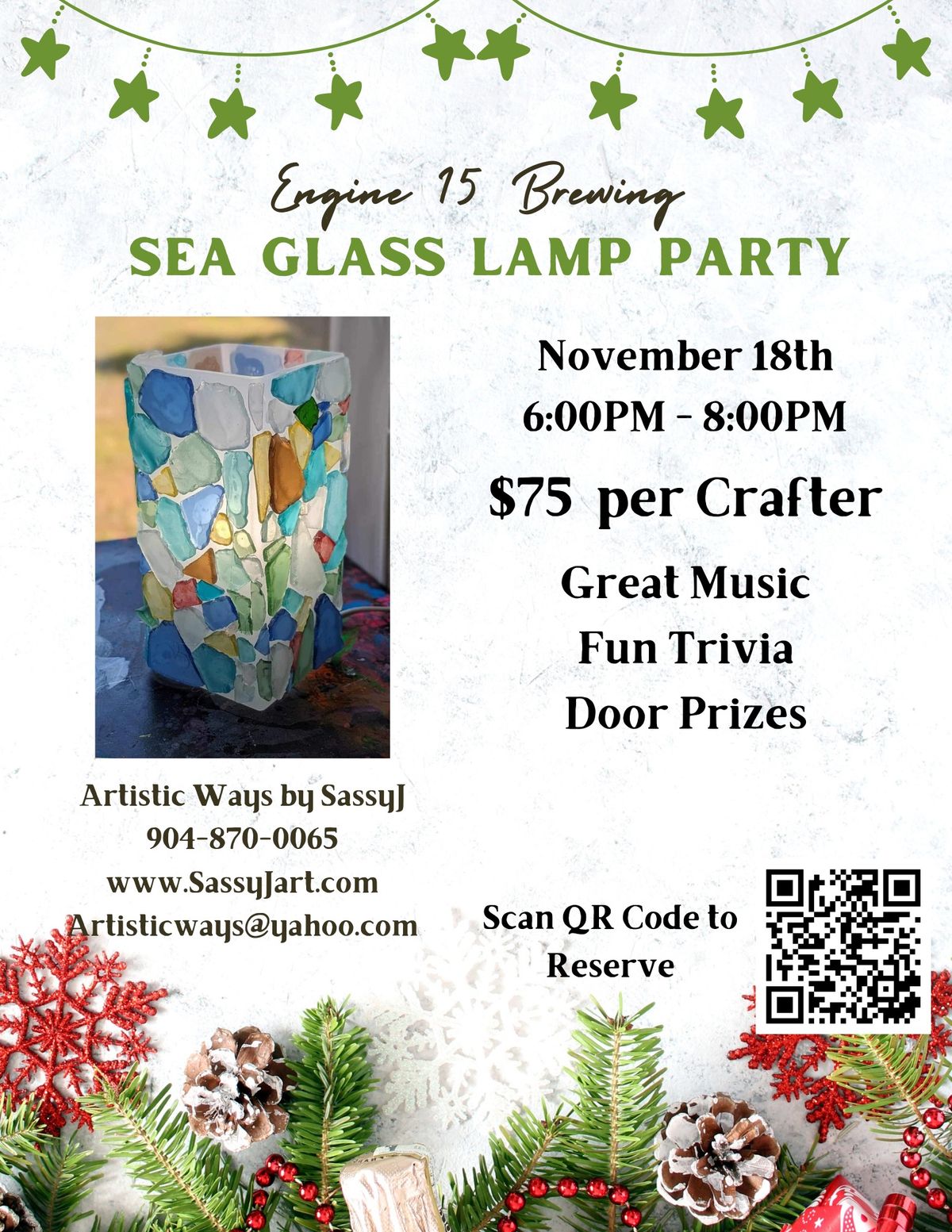 Engine 15 Brewing, Nov. 18th, Sea Glass Lamp Class