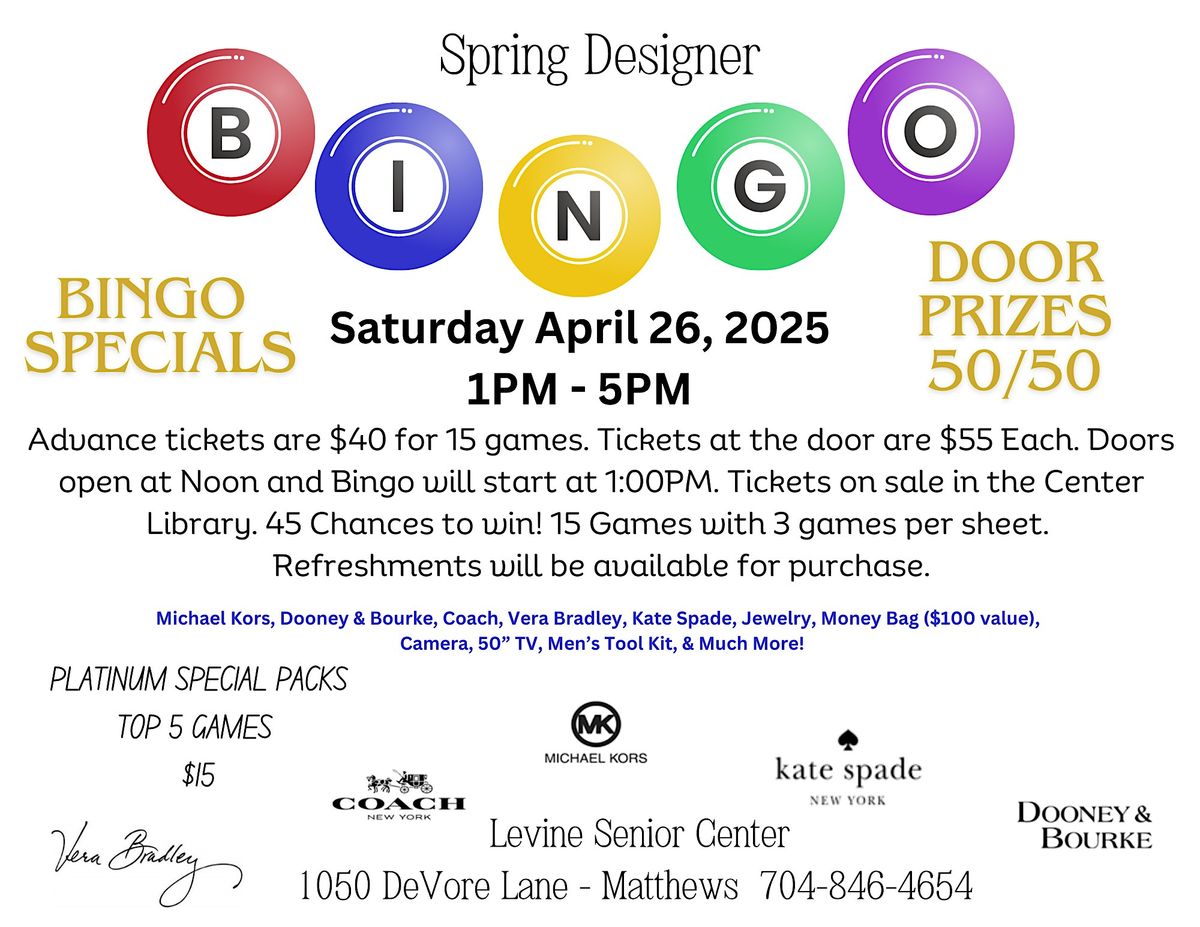 Levine Senior Center Designer Bingo