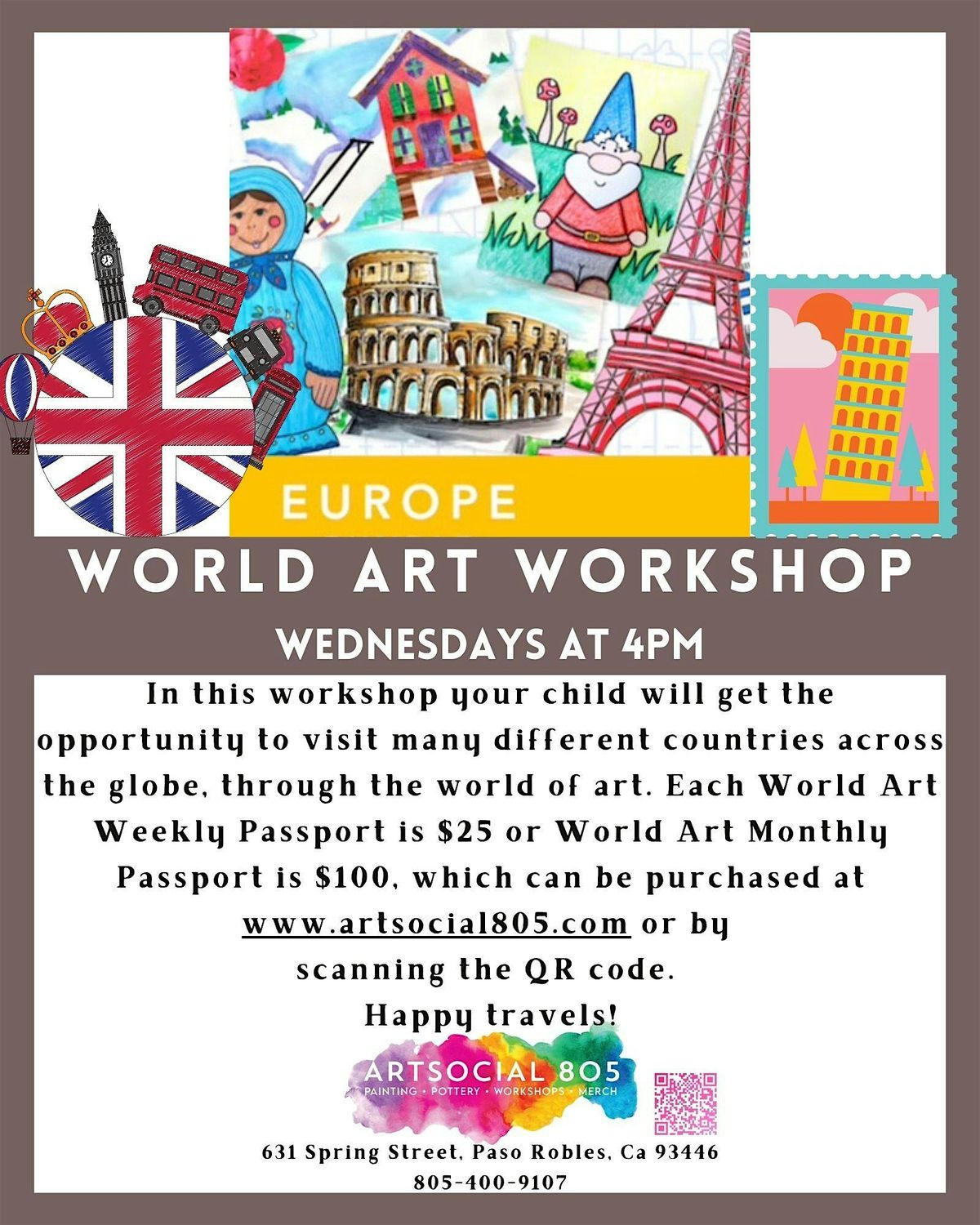 World Art Workshop for Kids at ArtSocial 805 "Europe"