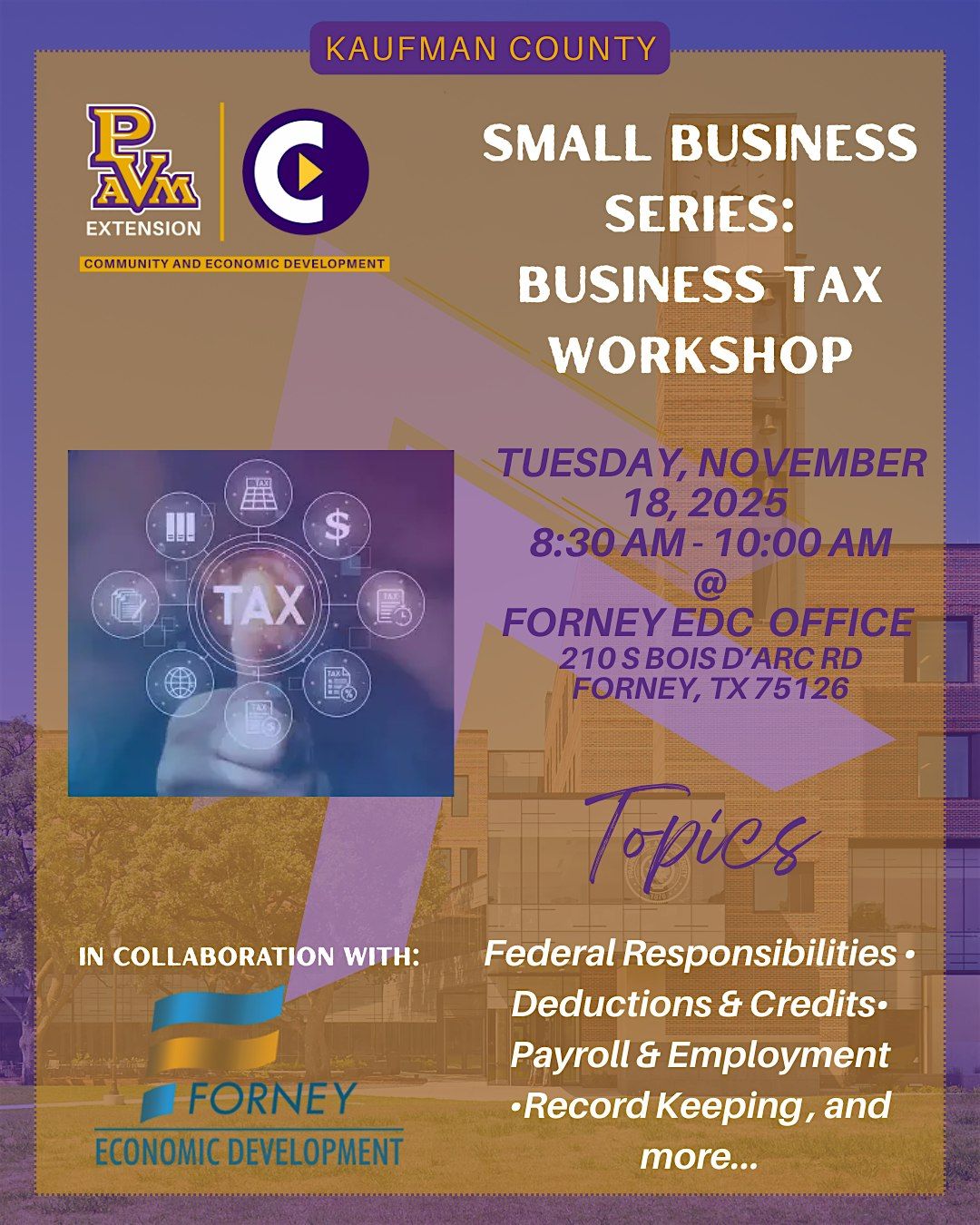 SMALL BUSINESS SERIES: Business Tax Workshop