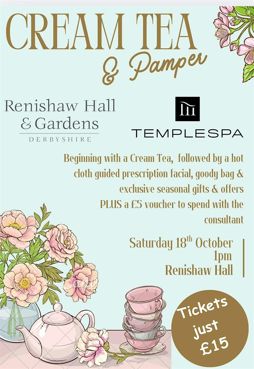 Renishaw Hall Cream tea & Winter facial experience with Temple Spa