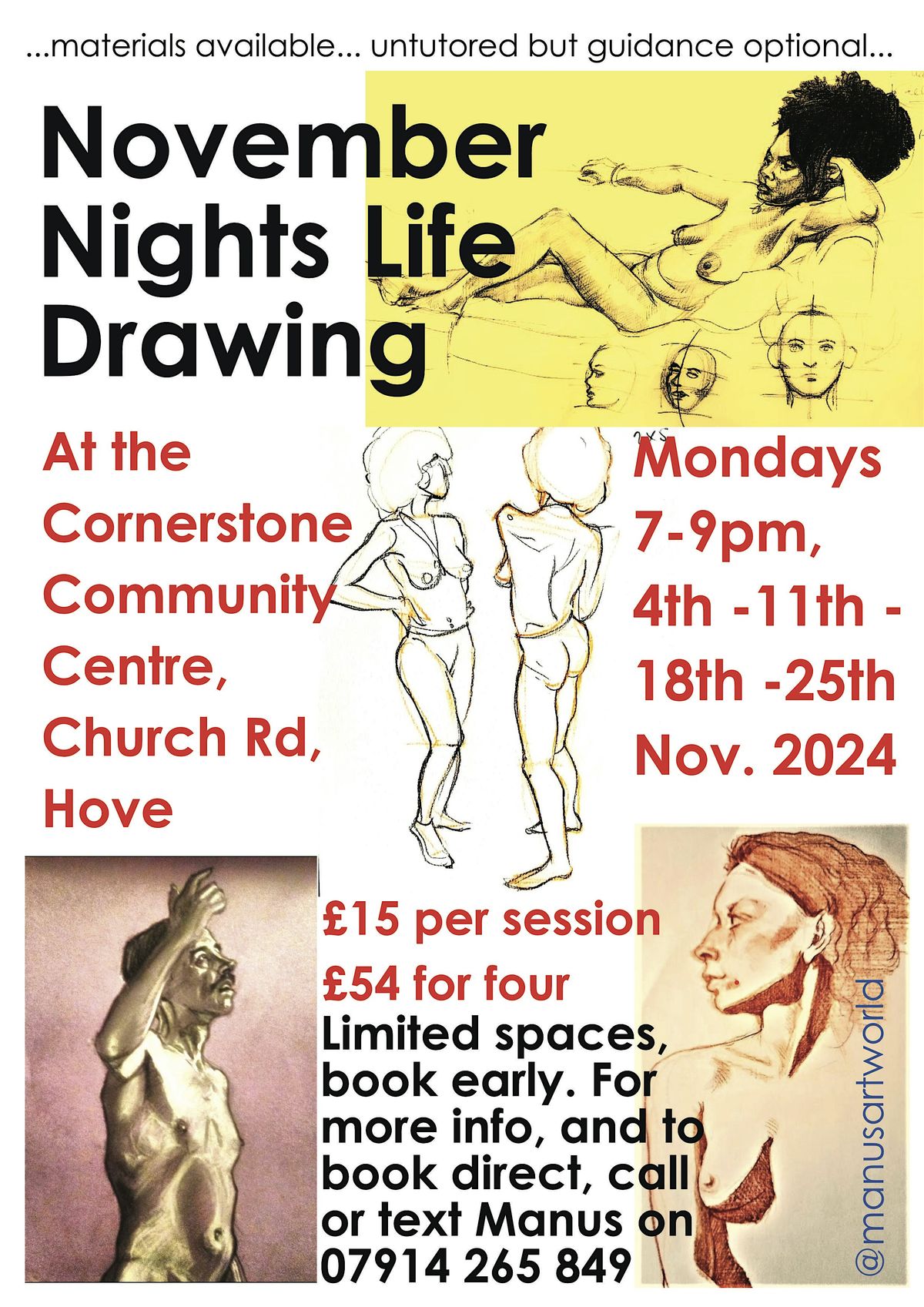 Life drawing art sessions November nights at Cornerstone