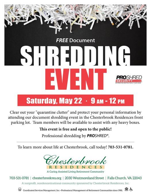 Free Shredding Event 2030 Westmoreland St Falls Church Va 22043 1721 United States 22 May 2021 Free Shredding Events Chesterfield Va 2022