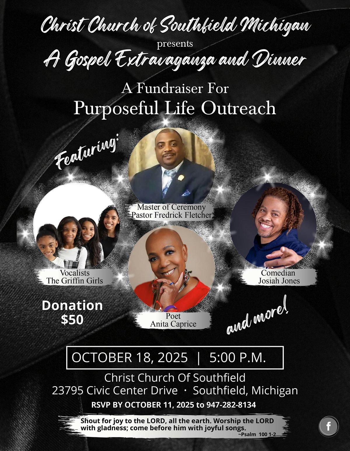 Gospel extravaganza and Dinner Fund Raiser for the Purposeful Life Outreach
