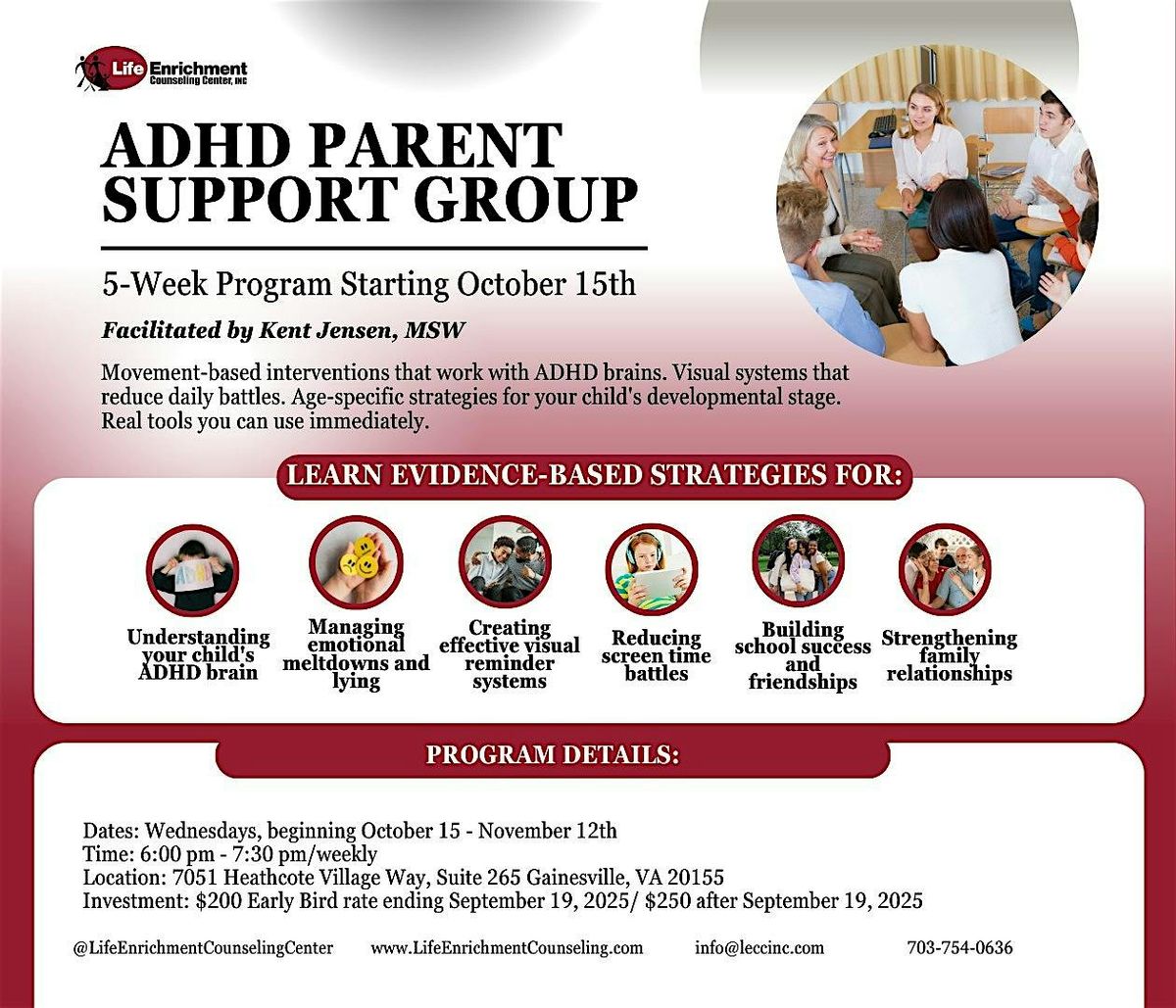ADHD Parent Support Group - 5-Week Program with Kent Jensen, MSW