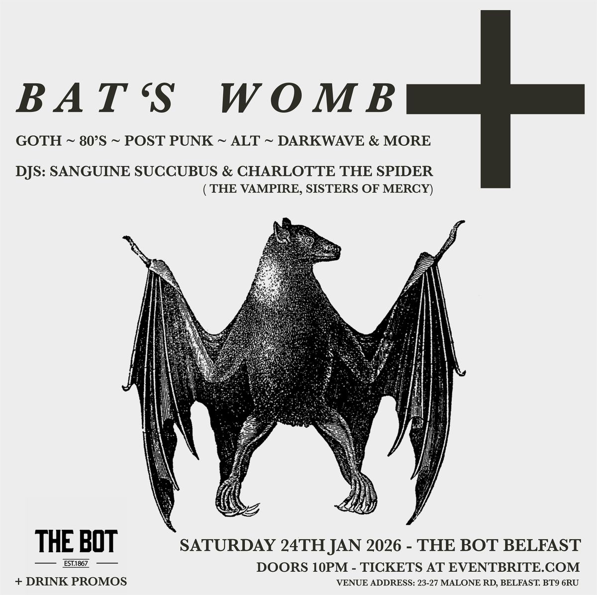Bat\u2019s Womb ~ Goth Club Night at The Bot Belfast 24\/1\/26