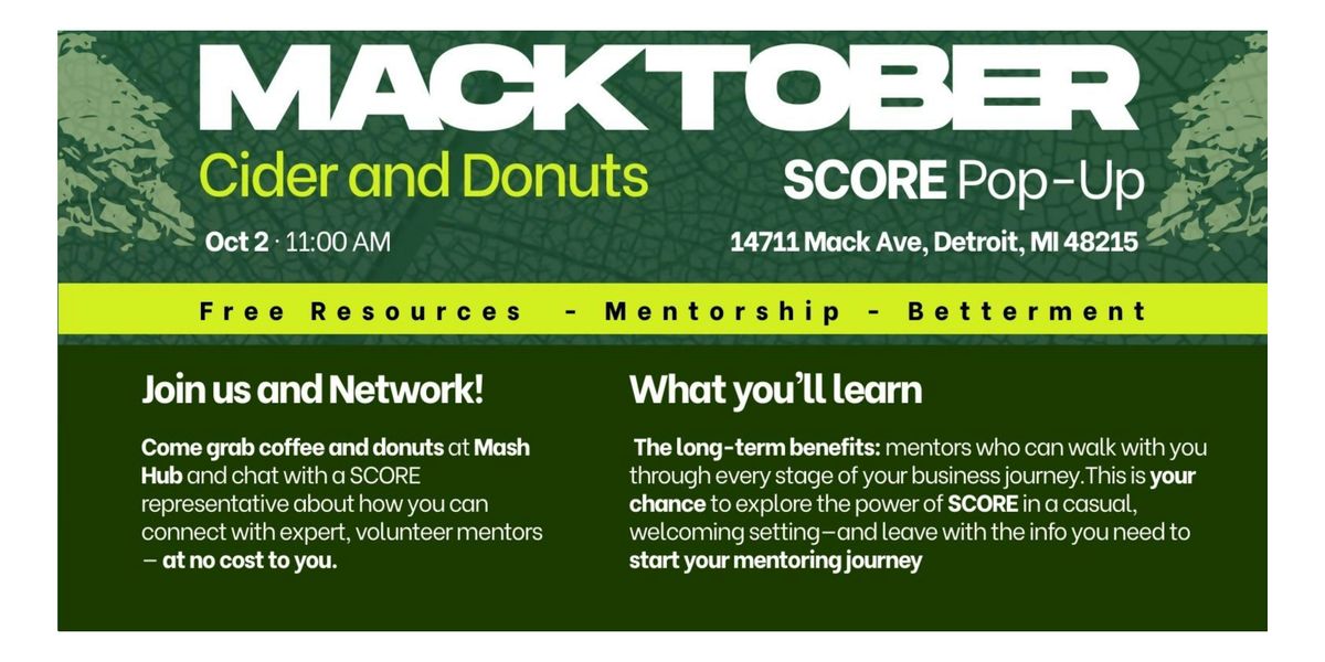 MACKTOBER Cider and Donuts FREE Coworking & Networking with SCORE