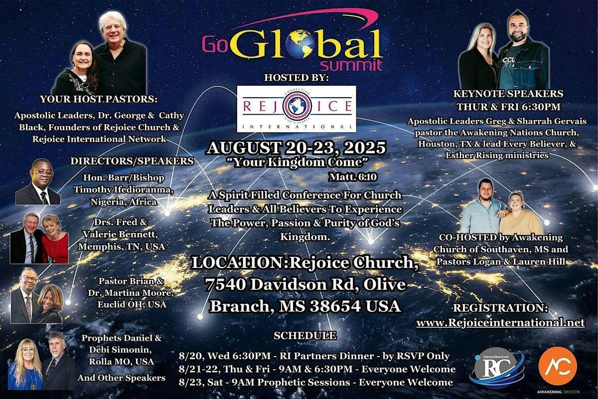 Rejoice International's 15th Annual GO GLOBAL SUMMIT, Aug 20-23