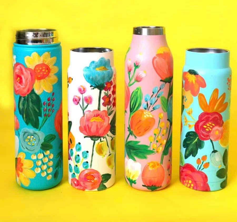 Hand painted water bottles