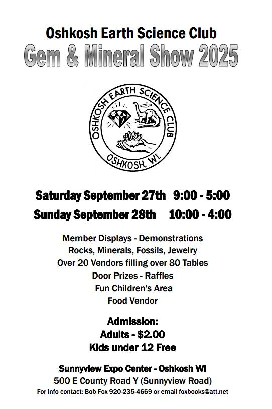 Oshkosh Earth Science Club Gem & Mineral Show 2025