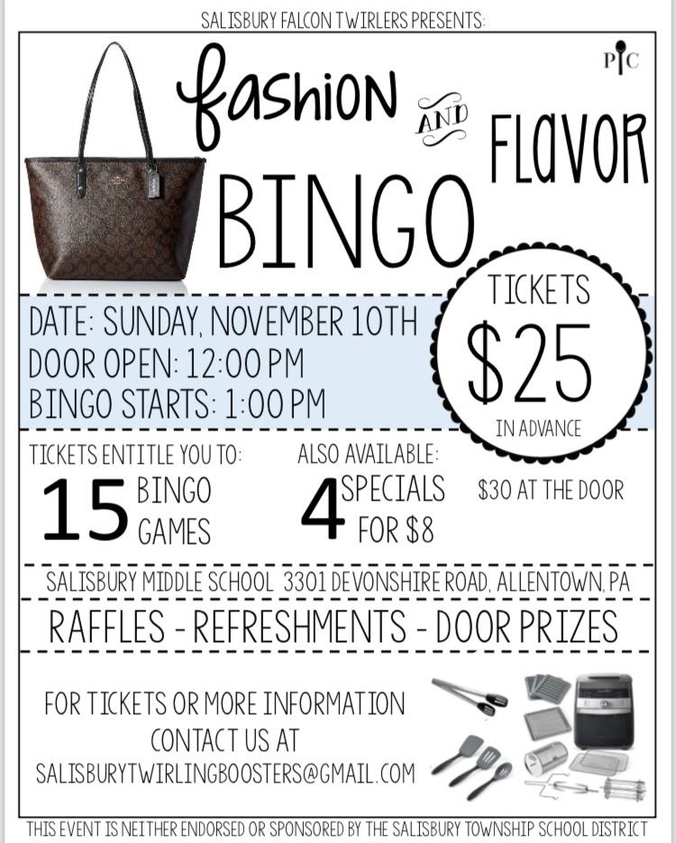 Salisbury Twirlers Fashion and Flavor Bingo 