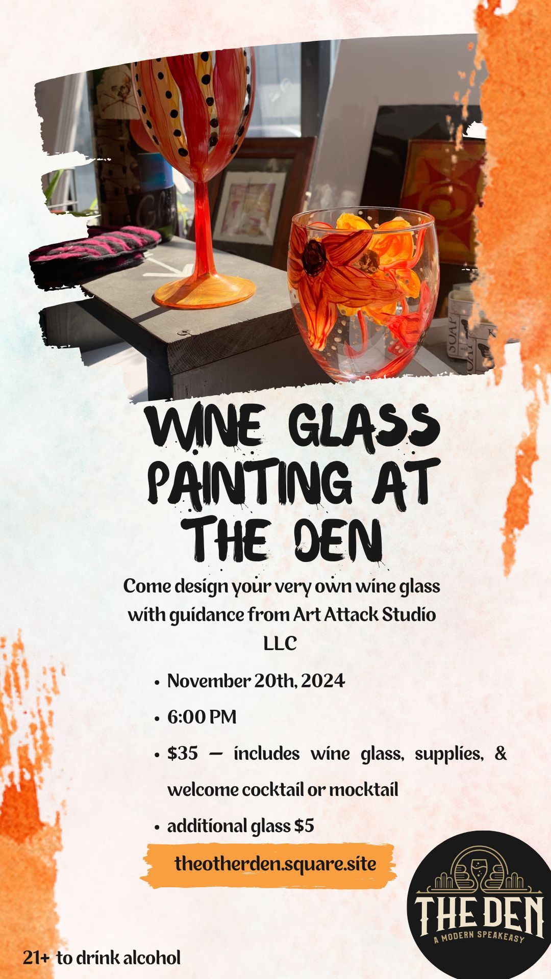 Fall Wine Glass Painting - at The Den