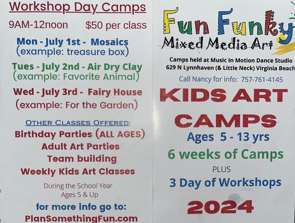3 DAYS OF 1 DAY ART WORKSHOPS-Choose 1 day or all 3 days of fun-filled art for your child.