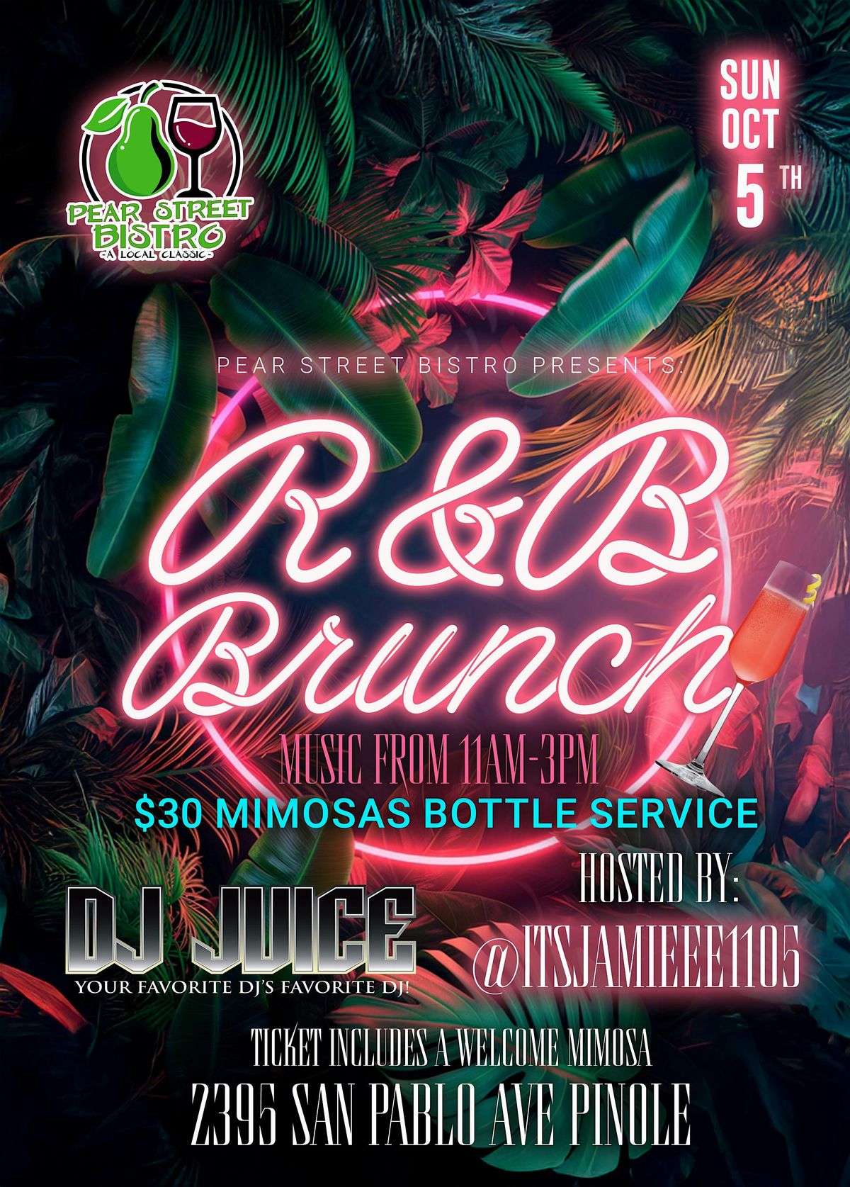 R&B Brunch Pear Street Bistro - Sunday, October 5th