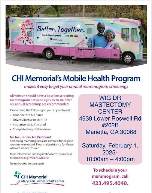 Mammogram Screenings at The Wig Dr. RSVP Please   (10- 4 )PM