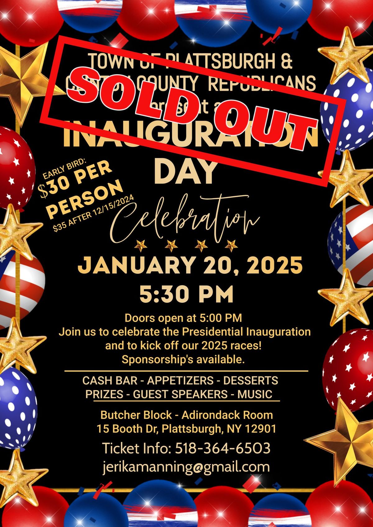 SOLD OUT! INAUGURATION DAY CELEBRATION 